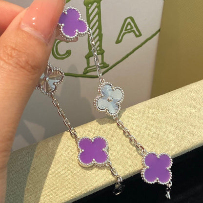 [Elitejewels]CLOVER  5 MOTIFS  PURPLE VIOLET BRACELET SILVER