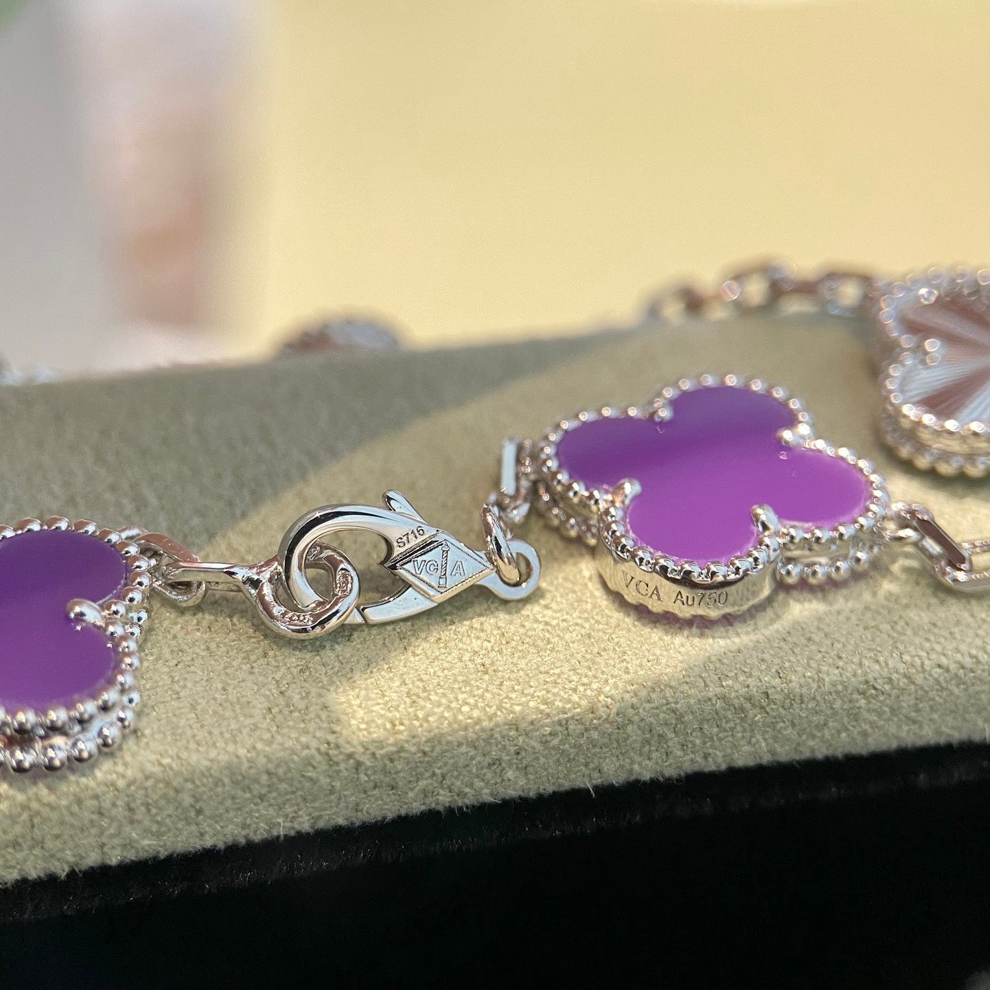 [Elitejewels]CLOVER  5 MOTIFS  PURPLE VIOLET BRACELET SILVER