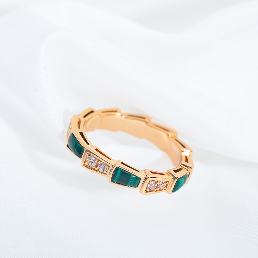 [Elitejewels]SERPENTI RING ROTGOLD MALACHIT DIAMANT 3MM