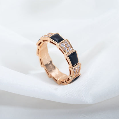 [Elitejewels]SERPENTI RING ROSA GOLD SCHWARZ MOP DIAMANT GEPAPERT 4MM