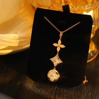 [Elitejewels]スターとサン ダイヤモンド ピンクゴールドネックレス