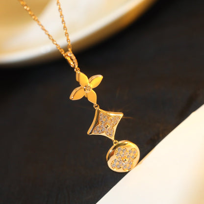 [Elitejewels]スターとサン ダイヤモンド ピンクゴールドネックレス