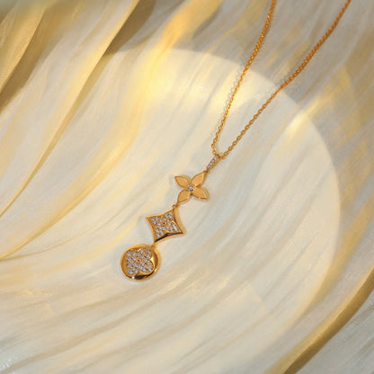 [Elitejewels]スターとサン ダイヤモンド ピンクゴールドネックレス