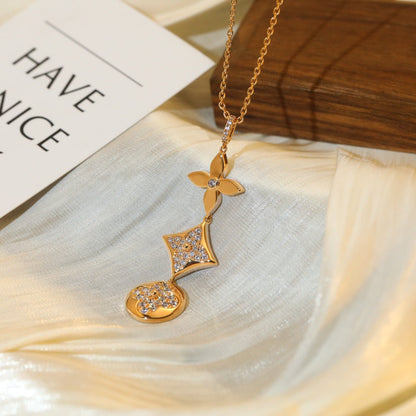 [Elitejewels]スターとサン ダイヤモンド ピンクゴールドネックレス