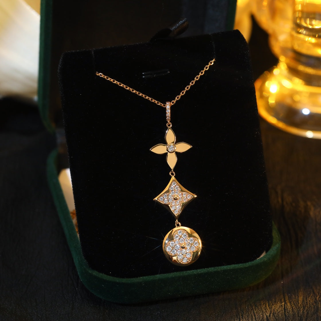 [Elitejewels]スターとサン ダイヤモンド ピンクゴールドネックレス