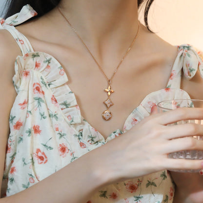 [Elitejewels]スターとサン ダイヤモンド ピンクゴールドネックレス