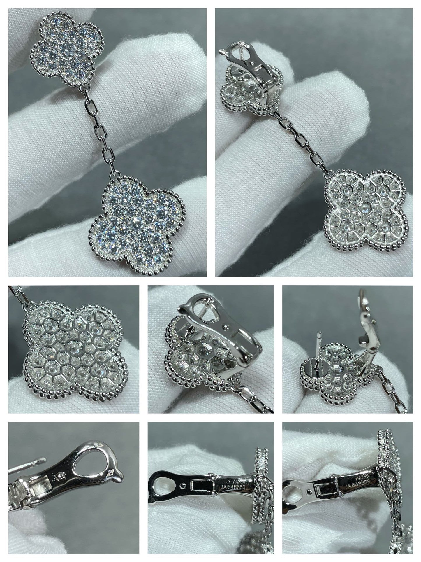 [Elitejewels]CLOVER 2 MOTIFS DIAMOND PAVED SILVER EARRINGS