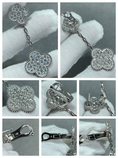 [Elitejewels]CLOVER 2 MOTIFS DIAMOND PAVED SILVER EARRINGS