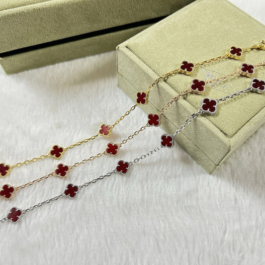 [Elitejewels]CLOVER 6 MOTIF RED AGATE BRACELET