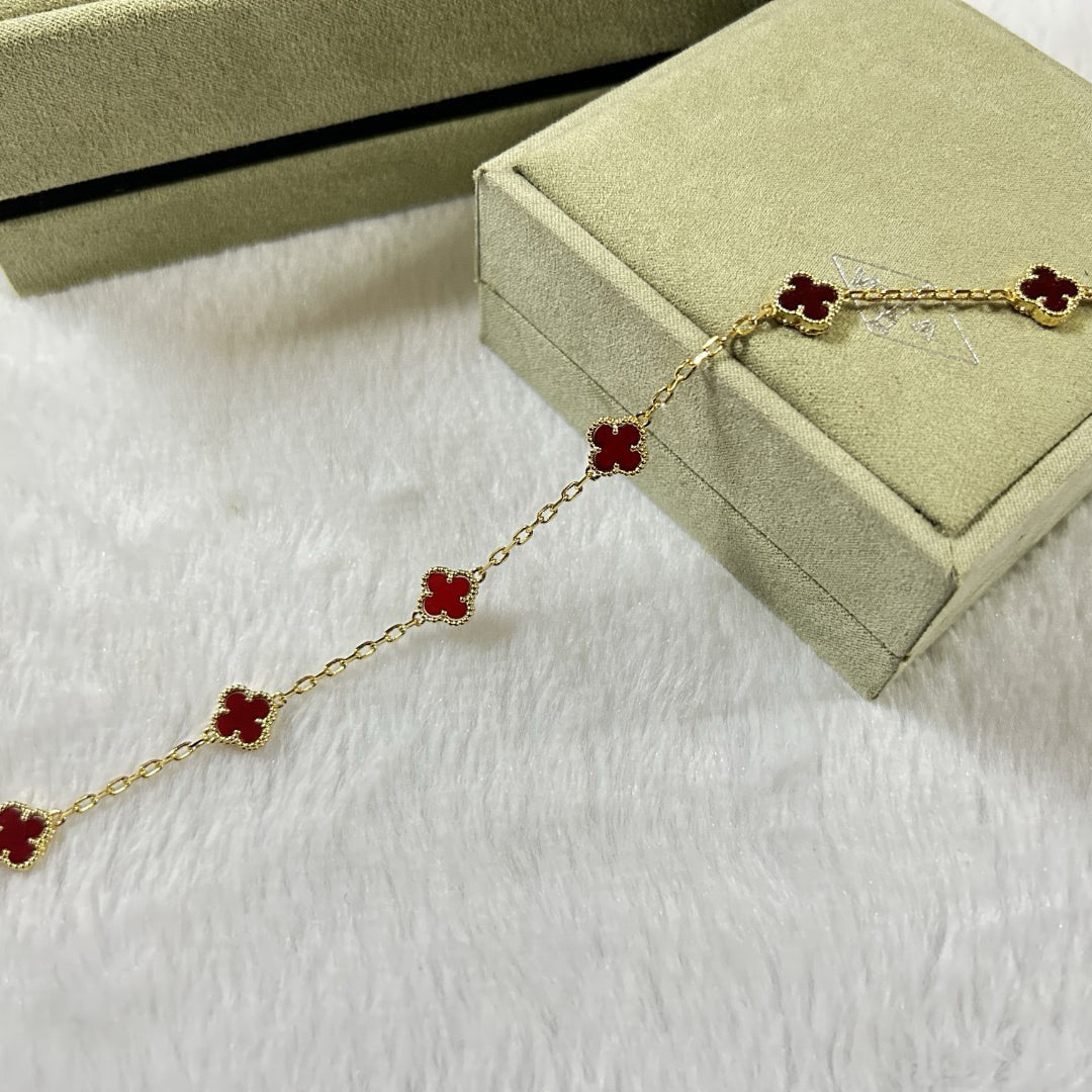 [Elitejewels]CLOVER 6 MOTIF RED AGATE BRACELET