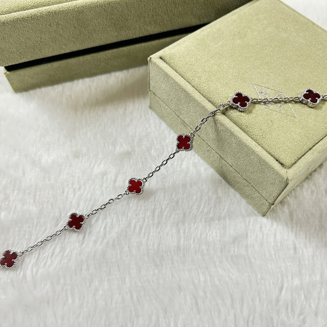 [Elitejewels]CLOVER 6 MOTIF RED AGATE BRACELET