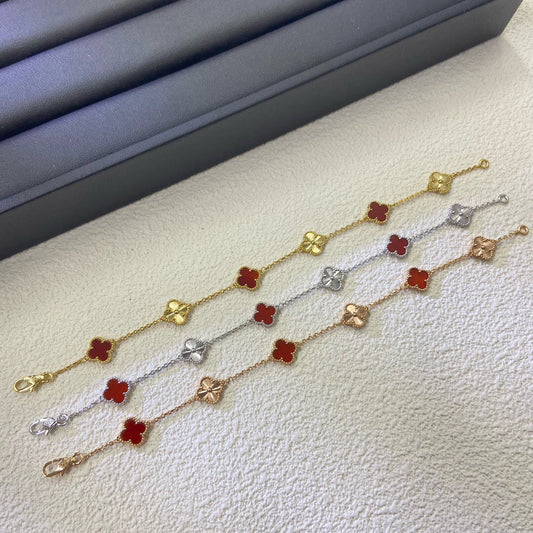 [Elitejewels]CLOVER 6 MOTIF RED AGATE LASER BRACELET