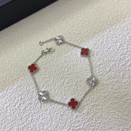 [Elitejewels]CLOVER 6 MOTIF RED AGATE LASER BRACELET