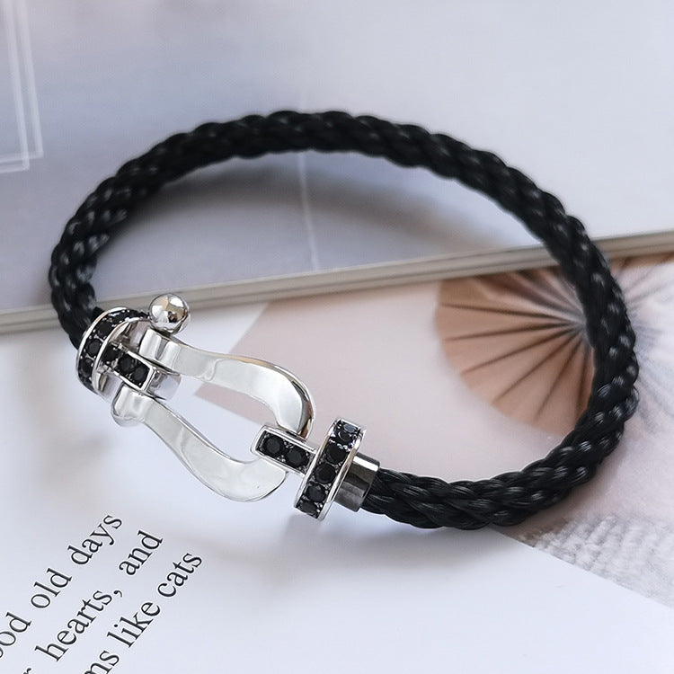 [Elitejewels]FORCE GROSSES HUFEISENARMBAND MIT SCHWARZEN DIAMANTEN SILBER