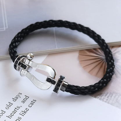 [Elitejewels]FORCE GROSSES HUFEISENARMBAND MIT SCHWARZEN DIAMANTEN SILBER