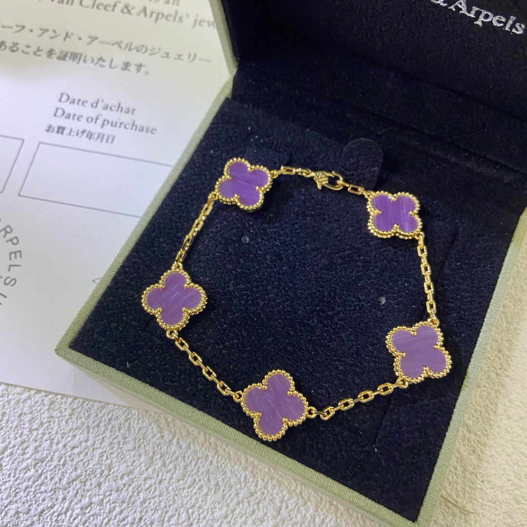 [Elitejewels]CLOVER  5 MOTIFS  PURPLE VIOLET BRACELET