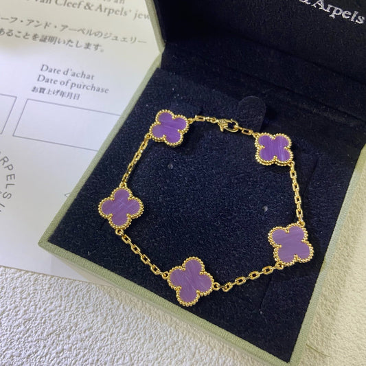 [Elitejewels]CLOVER  5 MOTIFS  PURPLE VIOLET BRACELET