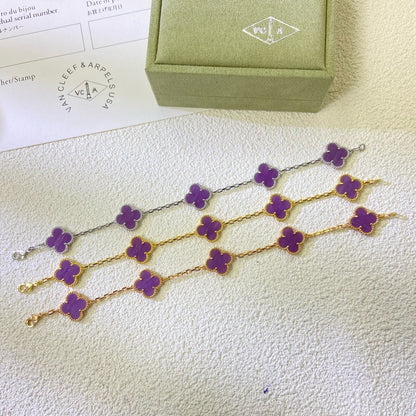 [Elitejewels]CLOVER  5 MOTIFS  PURPLE VIOLET BRACELET