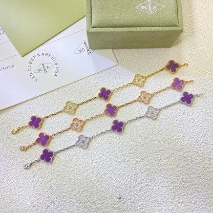 [Elitejewels]CLOVER  5 MOTIFS  PURPLE VIOLET DIAMOND BRACELET