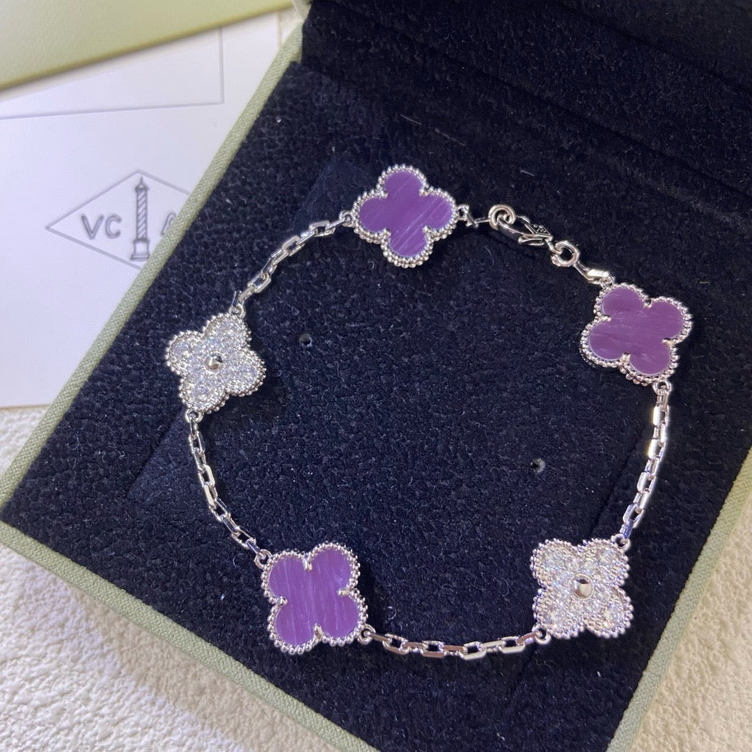 [Elitejewels]CLOVER  5 MOTIFS  PURPLE VIOLET DIAMOND BRACELET