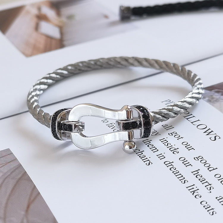 [Elitejewels]FORCE GROSSES HUFEISENARMBAND MIT SCHWARZEN DIAMANTEN SILBER