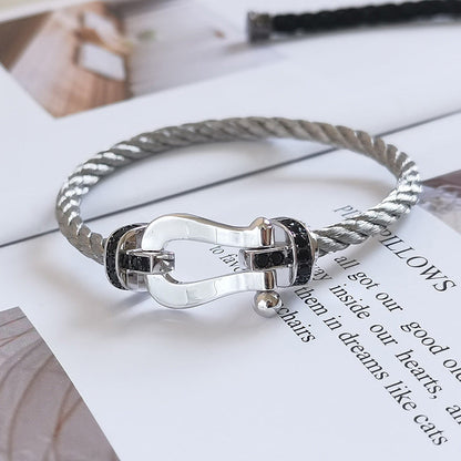 [Elitejewels]FORCE GROSSES HUFEISENARMBAND MIT SCHWARZEN DIAMANTEN SILBER