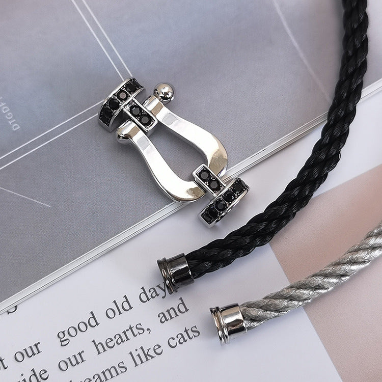 [Elitejewels]FORCE GROSSES HUFEISENARMBAND MIT SCHWARZEN DIAMANTEN SILBER
