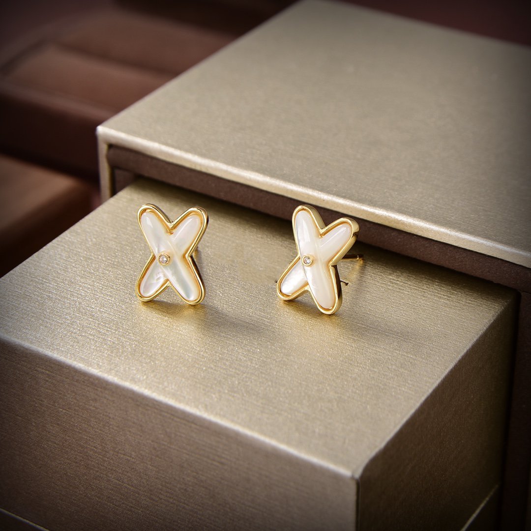 [Elitejewels]JEUX DE WHITE MOP GOLD DIAMOND OHRRINGE