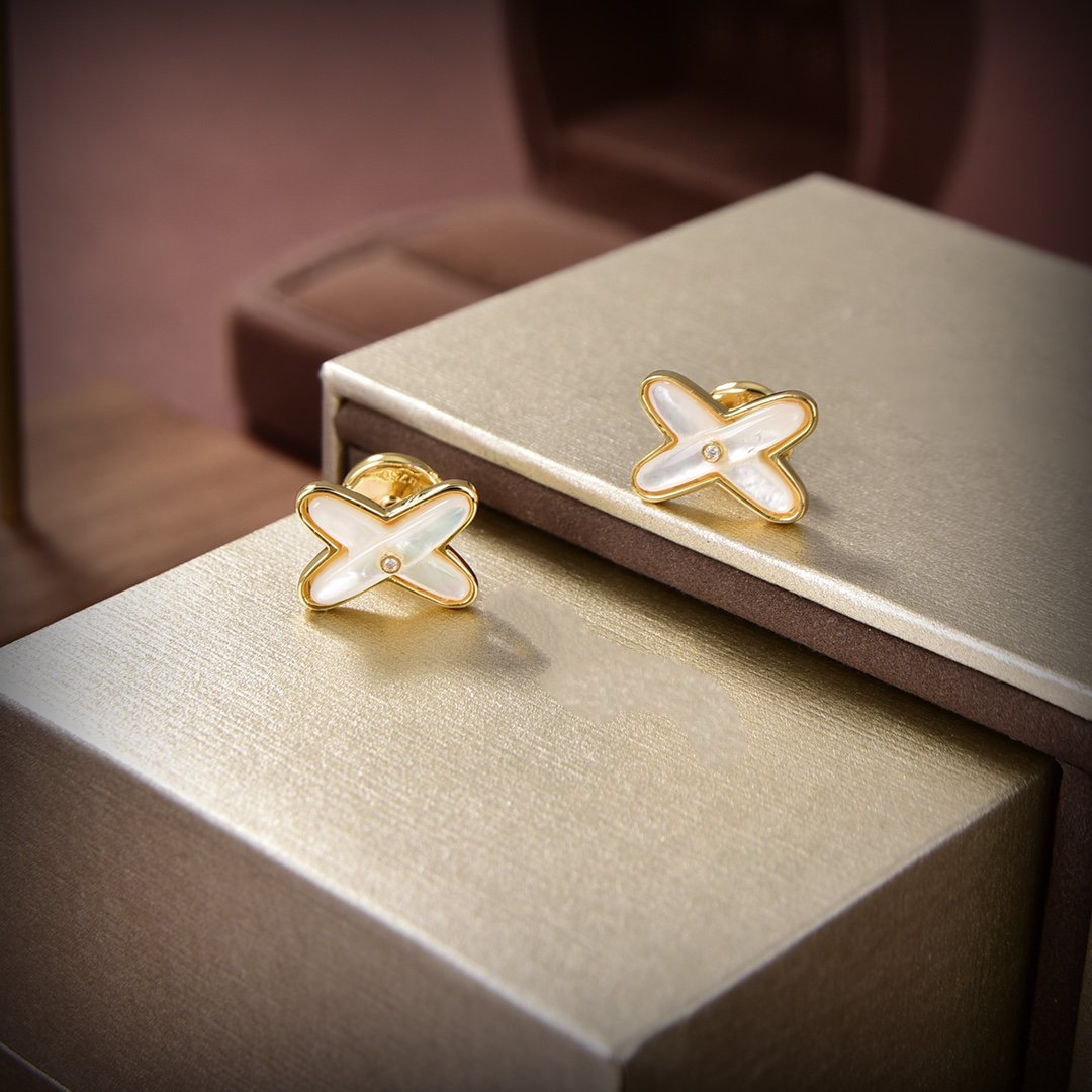 [Elitejewels]JEUX DE WHITE MOP GOLD DIAMOND OHRRINGE