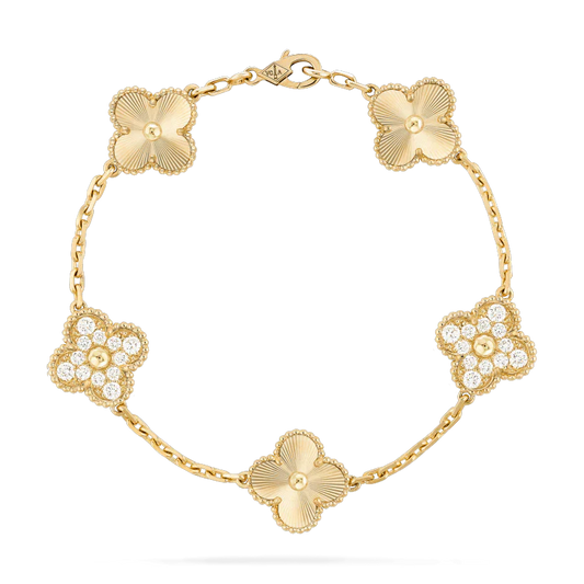 [Elitejewels] KLEEBLATT ARMBAND 5 MOTIVE GOLD DIAMANT 